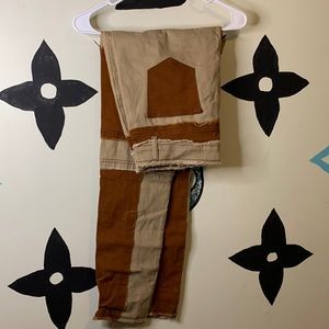 Distressed patchwork jeans